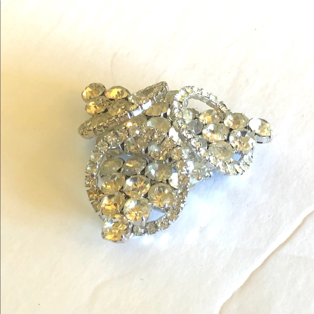 Gorgeous Big Clear Rhinestone Silver Brooch Bridal